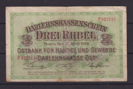 LITHUANIA (GERMAN OCCUPATION) -  1916 3 Rubel Circulated Banknote - Lithuania