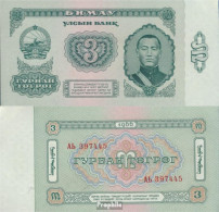 Mongolei Pick-Nr: 36a Bankfrisch 1966 3 Tugrik - Mongolia