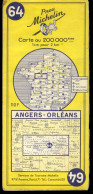 Carte Routière N° 64 Du Pneu Michelin - Angers - Orléans - 11 X 25 Cm  - 1958 - Roadmaps