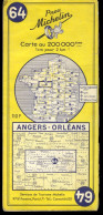 Carte Routière N° 64 Du Pneu Michelin - Angers - Orléans - 11 X 25 Cm  - 1958 - Cartes Routières