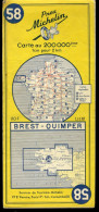 Carte Routière N° 58 Du Pneu Michelin - Brest - Quimper - 11 X 25 Cm  - 1959 - Cartes Routières
