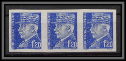 France N°515 Marechal Petain Non Dentelé ** MNH (Imperf) Essai De Couleur Trial Color Proof Bande De 3 - 1941-1950