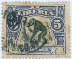 LIBERIA, FAUNA, SCIMMIA,1906, FRANCOBOLLI USATI Scottn:LR O48, Yt:LR S47 - Liberia