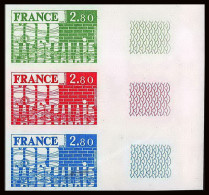 France N°1852 Région Nord - Pas-de-Calais 1975 Essai (trial Color Proof) Non Dentelé Imperf ** MNH Bande 3 Strip - Essais De Couleur 1945-…