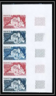 France N°1871 Chateau (castle) Fort De Bonaguil Fumel Bande De 5 Essai (trial Color Proof) Non Dentelé Imperf ** - Essais De Couleur 1945-…