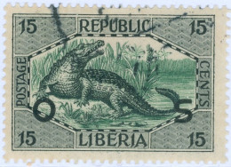 LIBERIA, FAUNA, COCCODRILLO DEL NILO, 1920, FRANCOBOLLI USATI Scott:LR O119, Yt:LR S111, - Liberia