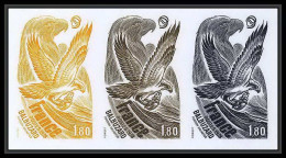 France N°2018 Oiseaux (birds Of Prey) Balbuzard Rapaces Osprey Bande 3 Trial Color Proof Non Dentelé Imperf ** MNH (4) - Color Proofs 1945-…