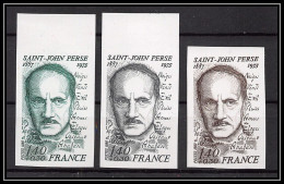 France N°2099 Saint John Perse (écrivain Writer) Lot De 3 Couleurs Essai (trial Color Proof) Non Dentelé Imperf ** MNH - 1971-1980