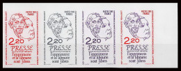 France N°2143 Liberté De La Presse Renaudot Girardin 1981 Freedom Media Bande 4 Strip Essai Proof Non Dentelé Imperf **  - Essais De Couleur 1945-…