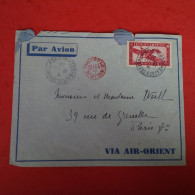 LETTRE TONKIN SAIGON POUR PARIS CACHET ROUGE CONTROLE AVION - Cartas & Documentos