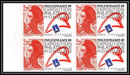 France N°2524 Philexfrance 89 Liberté Gandon Bicentenaire Revolution Non Dentelé ** MNH (Imperf) Bloc 4 Cote 200 - 1989-1996 Marianne Du Bicentenaire