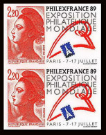 France N°2524 Paire Bicentenaire Revolution Philexfrance 89 Liberté Gandon Non Dentelé ** MNH (Imperf) Cote 100 - 1981-1990