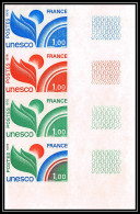 France Service N°51 Bande De 4 Unesco Essai (trial Color Proof) Non Dentelé Imperf ** MNH - Essais De Couleur 1945-…