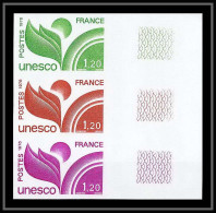 France Service N°57 Bande De 3 Unesco Non Dentelé ** MNH (Imperf) - 1971-1980