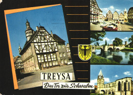 SCHWALM, HESSE, MULTIPLE VIEWS, ARCHITECTURE, CHURCH, BRIDGE, CARS, EMBLEM, GERMANY, POSTCARD - Schwalmstadt