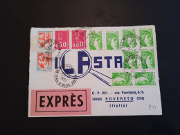 EXPRES Pour L'Italie, Sabine, Béquet Et Blasons, 1er échelon Au Tarif Du 01/06/1982. L:1,80 Fr+ E:15,30 Fr - 1977-1981 Sabine De Gandon