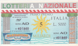 BIGLIETTO DELLA LOTTERIA - NAZIONALE - ESTAZIONE 6/1/1992 - Biglietti Della Lotteria