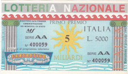 BIGLIETTO DELLA LOTTERIA - NAZIONALE - ESTAZIONE 6/1/1992 - Biglietti Della Lotteria