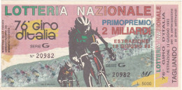 BIGLIETTO DELLA LOTTERIA - NAZIONALE - 76° GIRO D' ITALIA -  ESTAZIONE 13/6/1993 - Biglietti Della Lotteria