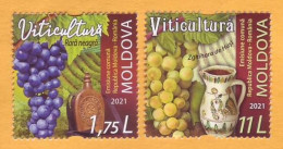 2021 Moldova Moldavie  ”Viticulture.” Joint Issue Republic Of Moldova-Romania.” Wine, Grapes, Nature 2v Mint - Emissions Communes