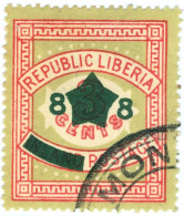 LIBERIA, NUMERAL TIPO II, 1913, FRANCOBOLLI USATI Mi:LR 120, Scott:LR 128, Yt:LR 113 - Liberia