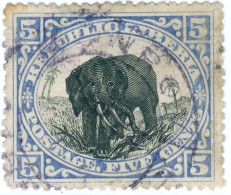 LIBERIA, FAUNA, ELEFANTE, 1905, FRANCOBOLLI USATI Mi:LR 57b, Scott:LR 62, Yt:LR 83 - Liberia