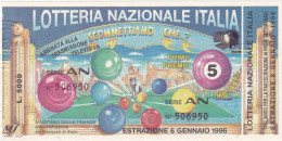 BIGLIETTO DELLA LOTTERIA - NAZIONALE ITALIA -  ESTAZIONE 6/1/1996 - Biglietti Della Lotteria