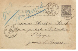 France Entier CP 10c Sage Alexandrie 21/1/1899 Cordonnerie Parisienne > Belgique Anvers Agence Générale D'Horticulteur - Covers & Documents