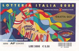 BIGLIETTO DELLA LOTTERIA - NAZIONALE ITALIA 2000 -  ESTAZIONE 6/1/2000 - Biglietti Della Lotteria