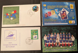 Foot France 98 Lot 7 :4 Cartes Postales Paris, Lyon, Marseille, Nantes,+ Photo De L'équipe Et Enveloppes Footix, Terrain - 1990-1999