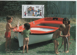 Germany Deutschland 1989 Maximum Card, Kinder Gehören Dazu, Children Boat, Bonn - 1981-2000