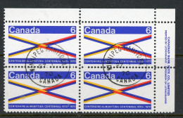 Canada USED Plate Block 1970 Manitoba Centennial - Used Stamps