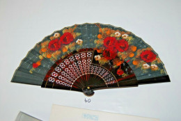 C40 Ancien éventail - Décor Asiatique - Floral - Fleurs - Fans