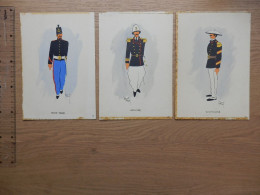 LOT DE 3 GRAVURES COULEURS OFFICIER PETITE TENUE COCHINCHINE - Uniform