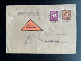 GERMANY 1947 LETTER NEHEIM HUSTEN TO WANNE EICKEL 24-05-1947 DUITSLAND DEUTSCHLAND NACHNAHME - Postwaardestukken