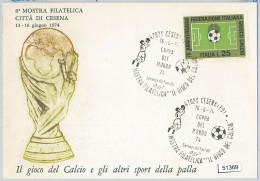 51369 - ITALY -  Postal History -  Special Postmark On CARD 1974 Football CESENA - 1974 – Alemania Occidental