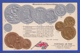 Historische Postkarte Münzen Britannien, Edler Prägedruck, Silber Und Golden !  - 100 - 499 Cartes
