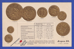 Historische Postkarte Münzen Japan II, Edler Prägedruck, Silber Und Golden !  - 100 - 499 Cartes