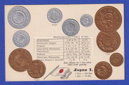 Historische Postkarte Münzen Japan I, Edler Prägedruck, Silber Und Golden !  - 100 - 499 Karten