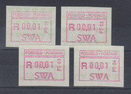 Südwestafrika FRAMA-ATM 4 Aut.-Nr. PT-01 Bis PT-04 Kpl.  Mi.-Nr. 1.1 - 1.4 ** - Automatenmarken (Frama)