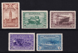 Canada, 1943-48  Y&T. 213, 215, 216, 217, 218, MNH, MH, - Unused Stamps