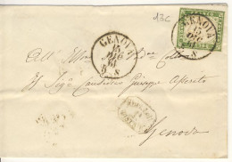5 C. Verde Oliva (13C) In Uso Isolato Su Bustina Per Citta In Genova Il 15 Dicembre 1861 - Vedi Descrizione (3 Immagini) - Sardaigne