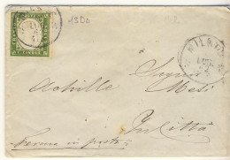 5 C. Verde Bronzo (13Dd) In Uso Isolato Su Bustina Per Citta In Milano Il 11/07/1862  - Vedi Descrizione (3 Immagini) - Sardegna