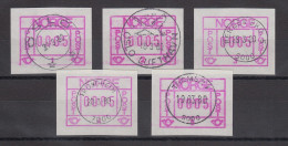 Norwegen 1978 FRAMA-ATM Mi.-Nr. 1.1 Bis 1.5 Serie Mit Voll-O Alle 5 Standorte !  - Automatenmarken [ATM]
