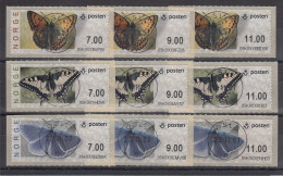 Norwegen 2007 ATM Schmetterlinge Altes Logo Mi-Nr. 7-9 Je Satz 7.00-9.00-11.00 O - Timbres De Distributeurs [ATM]