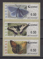 Norwegen 2008 ATM Schmetterlinge Neues Logo Mi-Nr 10-12 Jeweils Wert 0,50 **  - Automatenmarken [ATM]