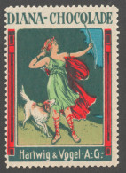 Archer DIANA Mythology DOG Hartwig & Vogel Chocolate Germany Austria LABEL CINDERELLA VIGNETTE 1910 - Archery