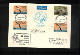 AAT 2008 Antarctica - 20th Anniversary Of Antarctic Protection Society Interesting Signed Cover - Research Programs