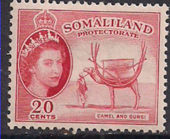 Somaliland 1953 QE2 20c Camel & Gurgi  MH SG 140  ( L606 ) - Somaliland (Protectorate ...-1959)