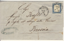 20 C. Celeste Grigiastro (15Db) Su Piego Da Genova Per Brescia Il 9 Marzo 1861   - Vedi Descrizione (3 Immagini) - Sardinië